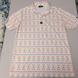 Bad Birdie Men's Colorful Geometric Polo Medium